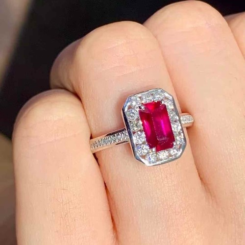 1.75Ct Emerald Cut Natural Ruby Diamond Engagement Ring 14K White Gold Size 6 7 - Picture 4 of 9