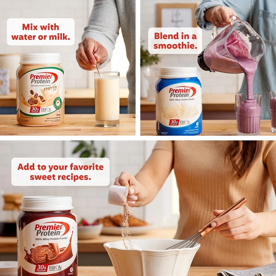 Proteína Premier en polvo, batido de vainilla, 30 g de proteína, 1 g de azúcar, 100 % Whey Prot Foto 3 de 4