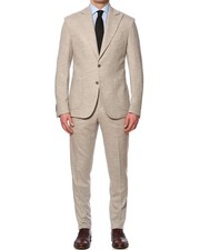 SARTORIA PARTENOPEA Beige Flannel Peak Lapel Wool Suit NEW Current Model