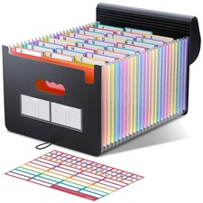 Stylish Black Accordion File Organizer - 26 Expandable Pockets with Color Tabs