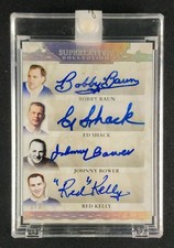 2019 Leaf Bobby Baun Ed Shack Johnny Bower Red Kelly AUTO 1/2 Leafs