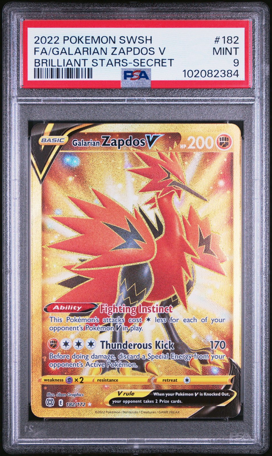 Galarian Zapdos V 182 Secret Brilliant Stars Pokemon PSA 9