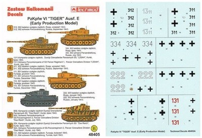 Techmod 1/48 PzKpfw VI Tiger I Ausf E Early Prod German Tank Waterslide Decals