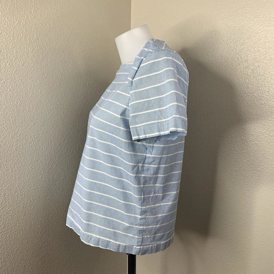 Blusa Kate Spade Saturday Let Loose Top Talla M Azul Claro Blanco Rayas Cuello Sin Cordones Foto 3 de 4