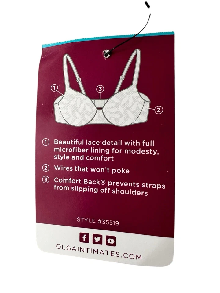 OLGA By WARNER'S Sheer Leaves Lace Full-Coverage Minimizer White Bra 42DD 35519 - Image 3 of 4