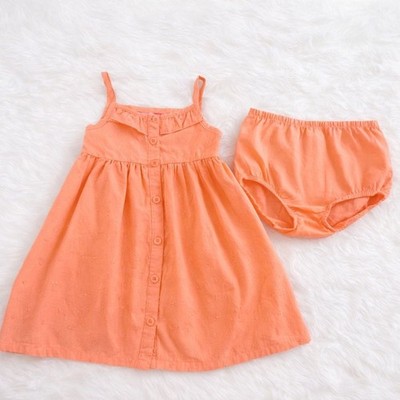 Penelope Mack Baby Girl Peach Embroidered Dress & Bloomers Set 24M NWOT