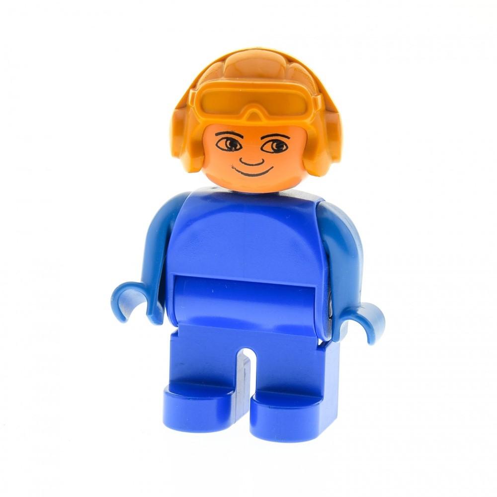 1X Lego Duplo Figure Man Blue Pilot Helmet Fabuland Orange Brown 4555PB215
