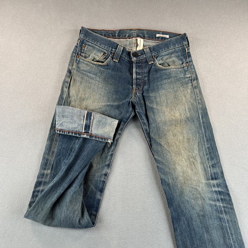 Levis Premium 505 Jeans Herren 30x36 Blau Selvedge Made in Japan Distressed Denim