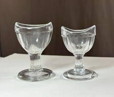 2 Vintage 8 Panel Clear Glass Medicine Eye Bath Wash Cups, Flint?