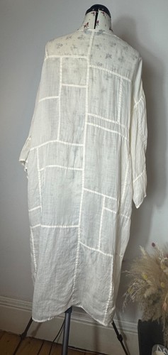 Yacco Maricard Linen Japanese Patchwork kimono in cream one size - Picture 2 of 7