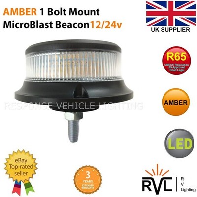 LED AMBER BEACON 1 BOLT MOUNT R65 12v 24v Flashing Warning Strobe Light lightbar