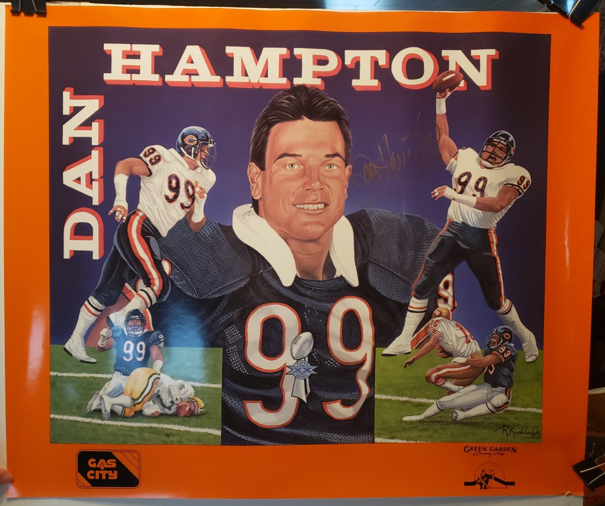 Dan Hampton Chicago Bears Signed 18 1/4 x 22
