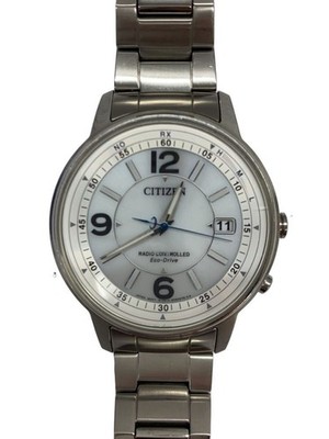 CITIZEN Eco-Drive H415-S060559 Solar Date Silver Case White Dial Men Watch Japan