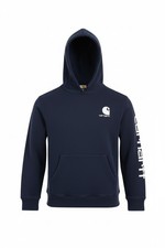 Carhartt Navy Pullover Hoodie Unisex Kids Size S Kangaroo Pocket Logo