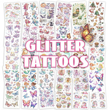 Glitter Temporary Tattoo for Girls, 30 Sheets Butterfly Mermaid Fairy Tattoo Sti