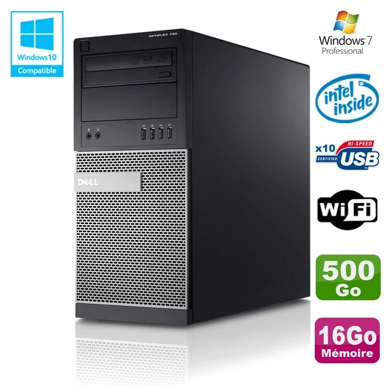 PC Tour Dell Optiplex 790 Intel G630 2,7Ghz 16Go Disque 500Go DVD WIFI Win 7 - Photo 1/1