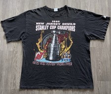 VINTAGE  1995 New Jersey Devils Stanley Cup T Shirt  Starter XL Flames Faded