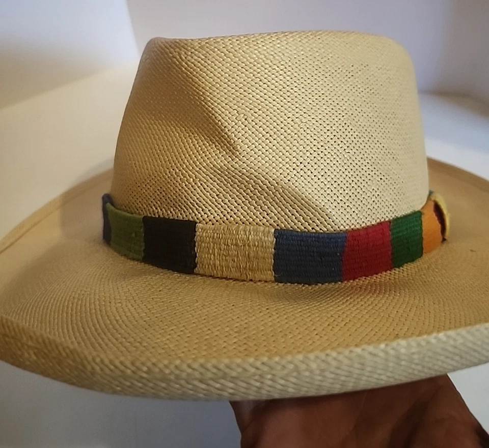 Sombrero DOBBS Quinta Avenida Nueva York Genuino Shantung Paja Panamá Banda Colorida Foto 3 de 4