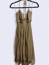Fairy Core Gold Glitter Halter Dress M Asymmetrical Hemline