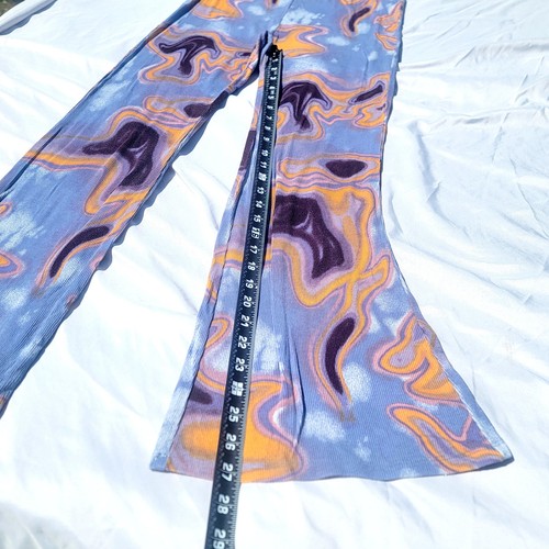 Art Class Girls Large High Rise Swirl Print Flare Knit Pants Blue Orange VIBES - Picture 3 of 9
