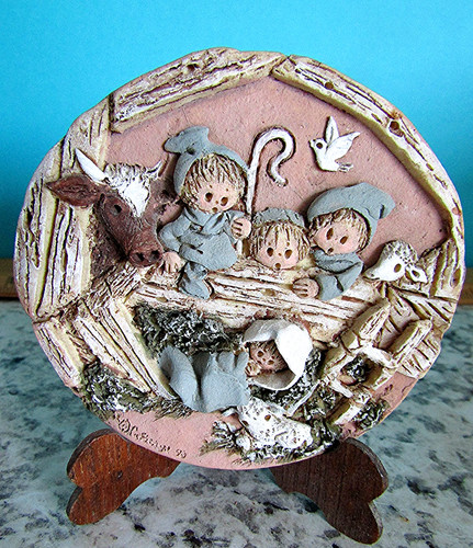Hand-Painted Clay Nativity Plaque VINTAGE Eleanor La Berge LIMITED EDITION 1996