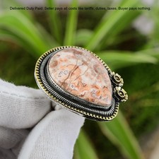 925 Sterling Silver Crazy Lace Agate Stone Statement Wedding Flower Ring Jewelry