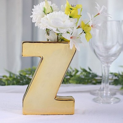 GOLD 6'' Ceramic Z Symbol Flower VASE Table Centerpiece Party Events Decorations