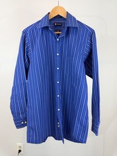 Chaps Mens M 15-15.5 Blue Striped Long Sleeve Button Down Shirt 100% Cotton