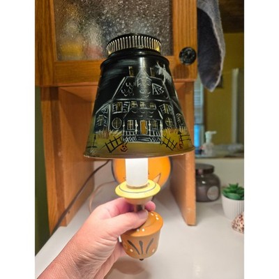 Vintage Halloween Haunted House Hand Painted Metal Wall Sconce Lamp Pumpkin