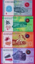 NICARAGUA UNC 5, 10 & 50 POLYMER NOTES + 20 CORDOBAS "R" REPLACEMENT / STAR Note
