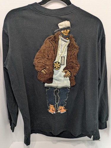 Raw Hip Hop Fashion Shirt - Black - Embroidered And Wearing Fur Coat - XL - Picture 15 of 15