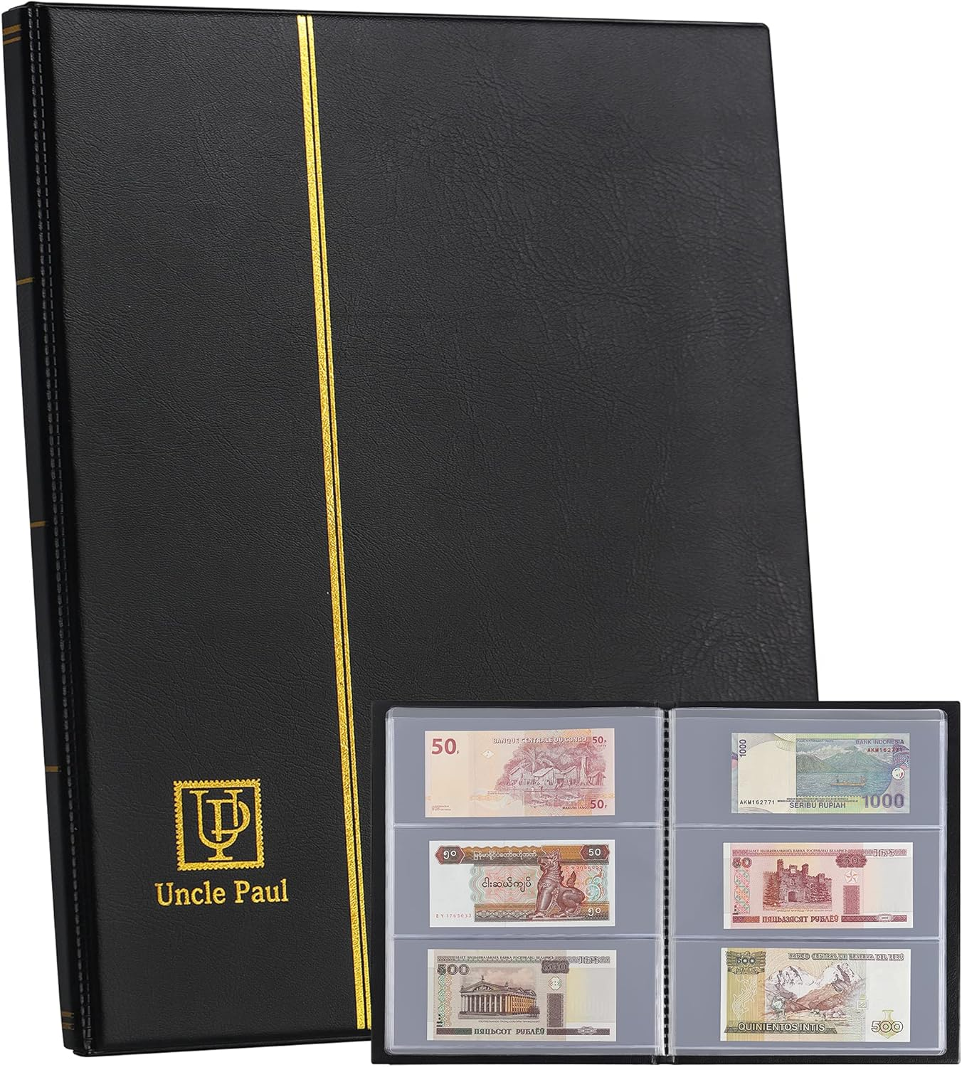 60 Pockets Currency Album-7.7"" X 3.2"" Banknotes Collecting Holder Leatherette Ha