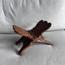 Vintage MCM Wooden Floral Carved Folding Book Holder Stand