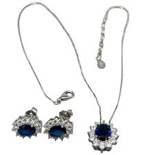 Completo Parure Collana e Orecchini Donna Puntiluce e cristalli blu Argento 925