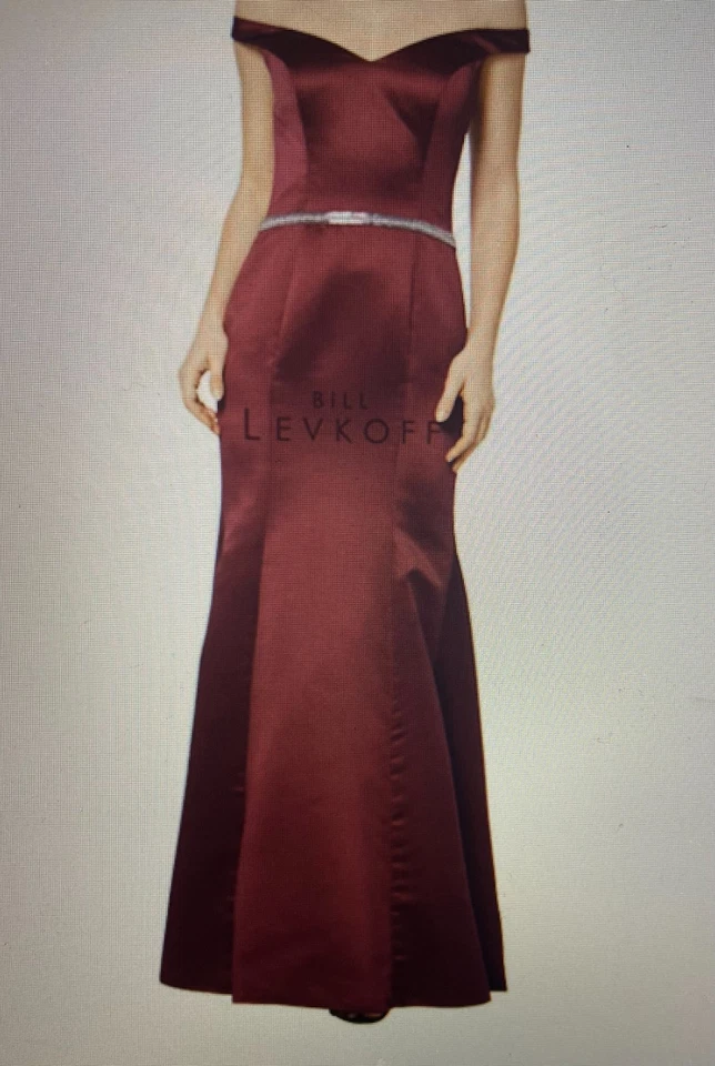 NUEVO CON ETIQUETAS - Vestido Bill Levkoff Hombro Descubierto con Dobladillo de Sirena -Talla 12 (Vino)-MRSP $175 Foto 4 de 4