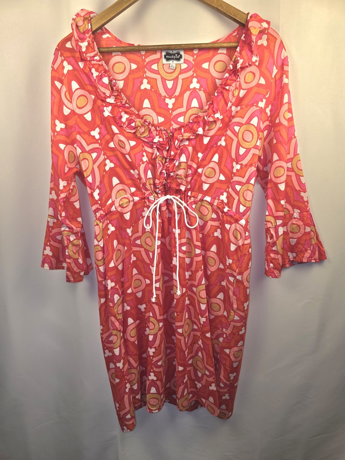 Women's Mudpie Bright Multicolor Babydoll Sheer Romantic Mini Dress Size Large
