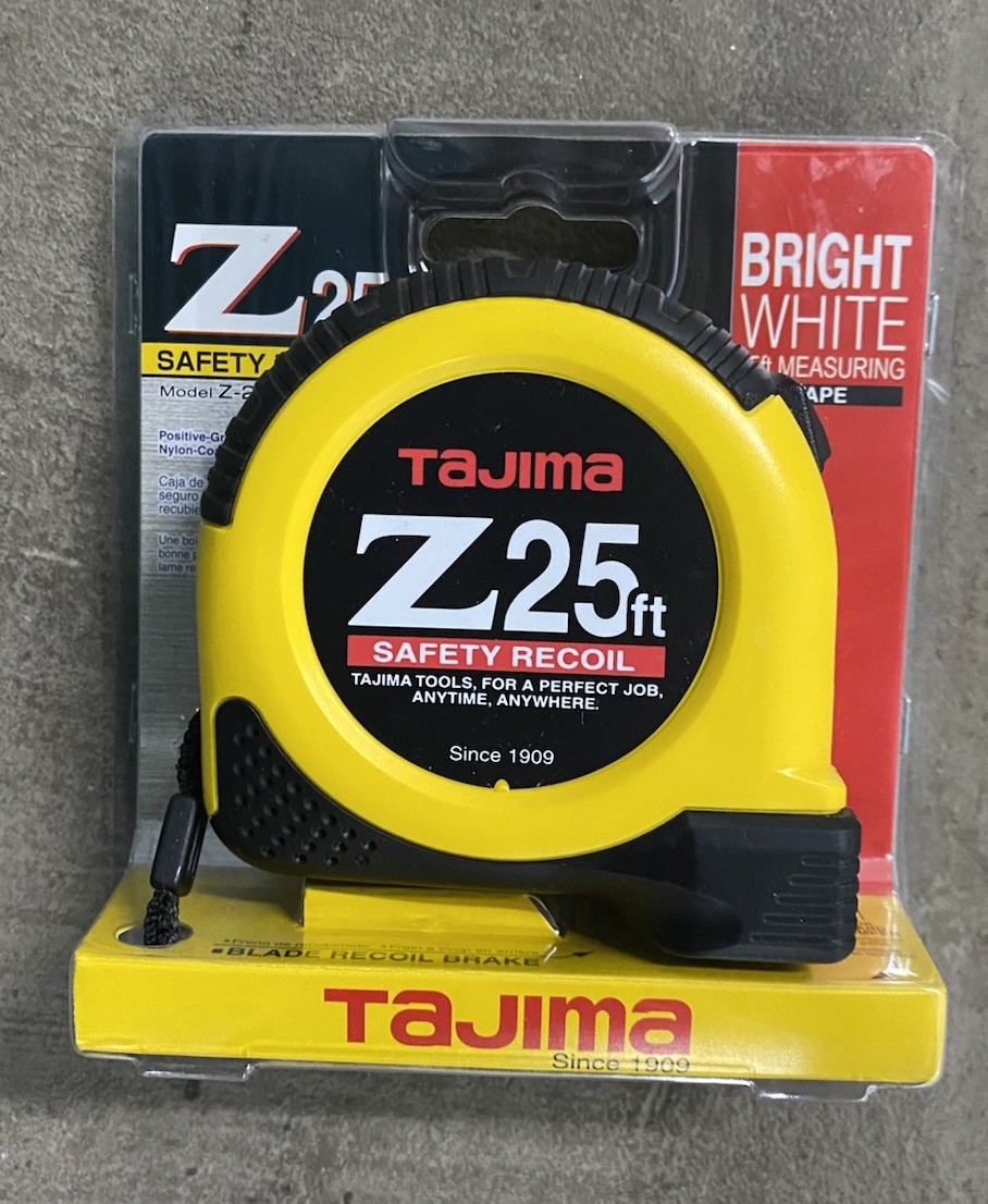 Tajima Z-25BW 25 Foot x 1 inch Z-Lock Tape Measure Bright White