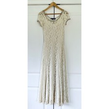 Betsey Johnson Vtg 90s Slip Dress Ivory Lace Long Gown Bridal Floral Trim Size S