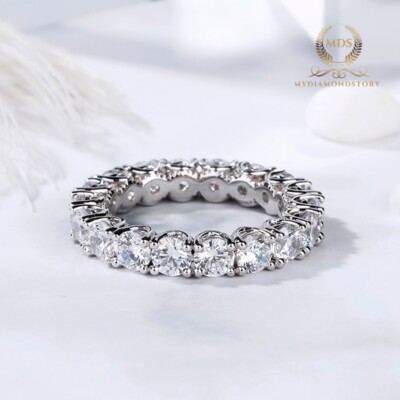 Moissanite Eternity Wedding Band Solid 14K White Gold 2 CT Round Cut For Women