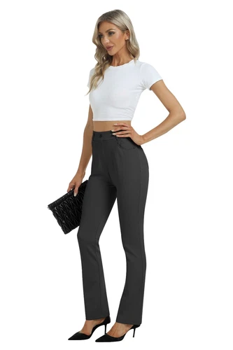 Women Bussiness Slacks Pant Soft Comfy Elastic Casual Stretch Bootcut Trousers - Picture 14 of 66