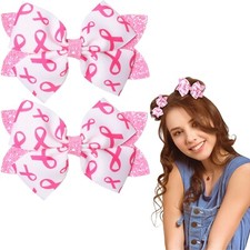 Pink Bows Breast Cancer Awareness Accessories Glitter Bow Hair Clips For Girl...