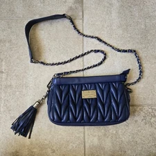 Blue Leather French brand LANVIN en bleu purse chain tassel  handbag