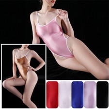 Women See Through onepiece Shiny Swimsuit Backless Thong Swimwear Leotard Bikini
