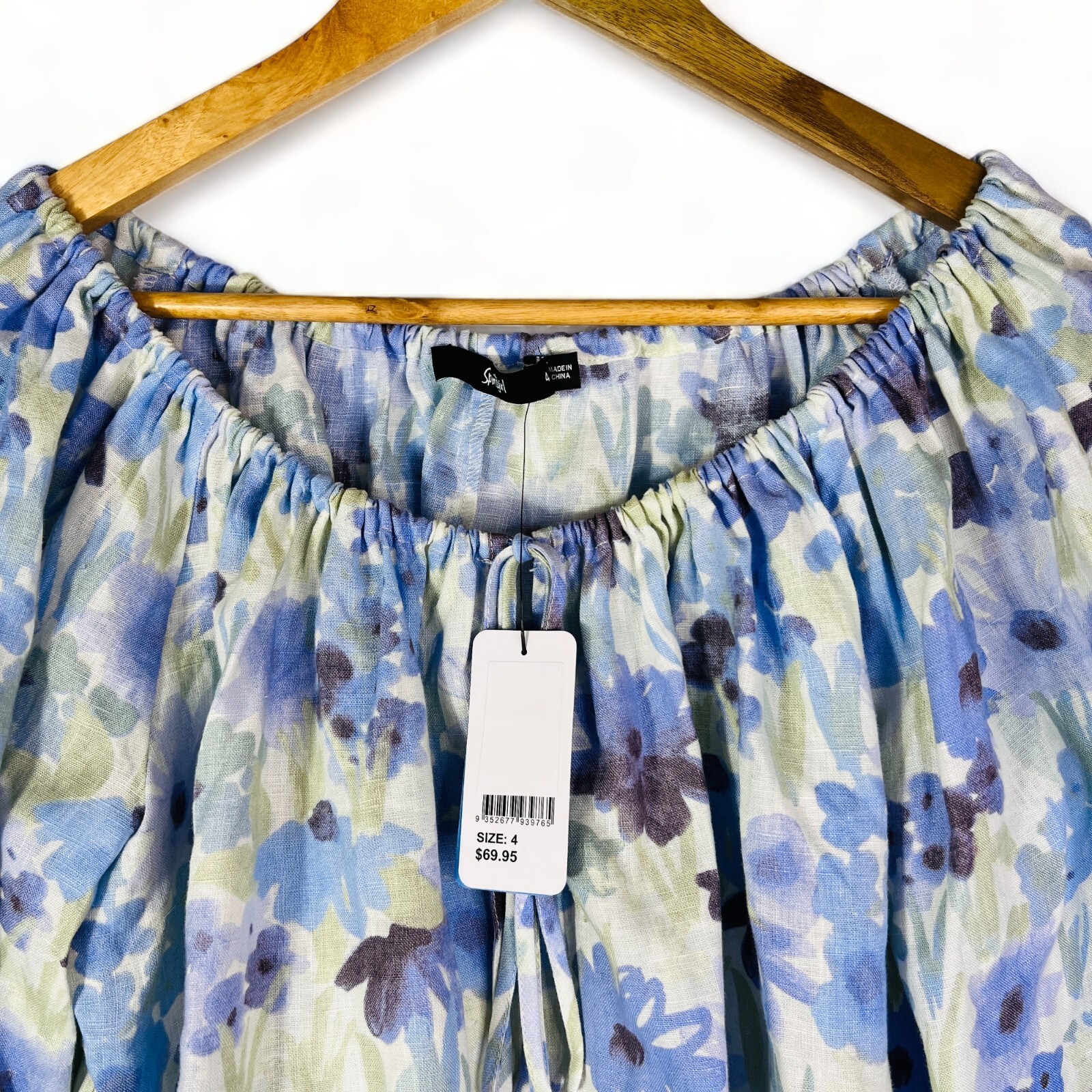 SPORTSGIRL Linen Crop Top Size 1014 Balloon Sleeve Oversize Floral