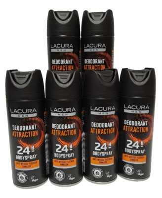 ( 6x200ml ) LACURA MEN  DEODORANT ATTRACTION 24H-KÖRPERSPRAY ANTI-WEISSE-FLECKEN