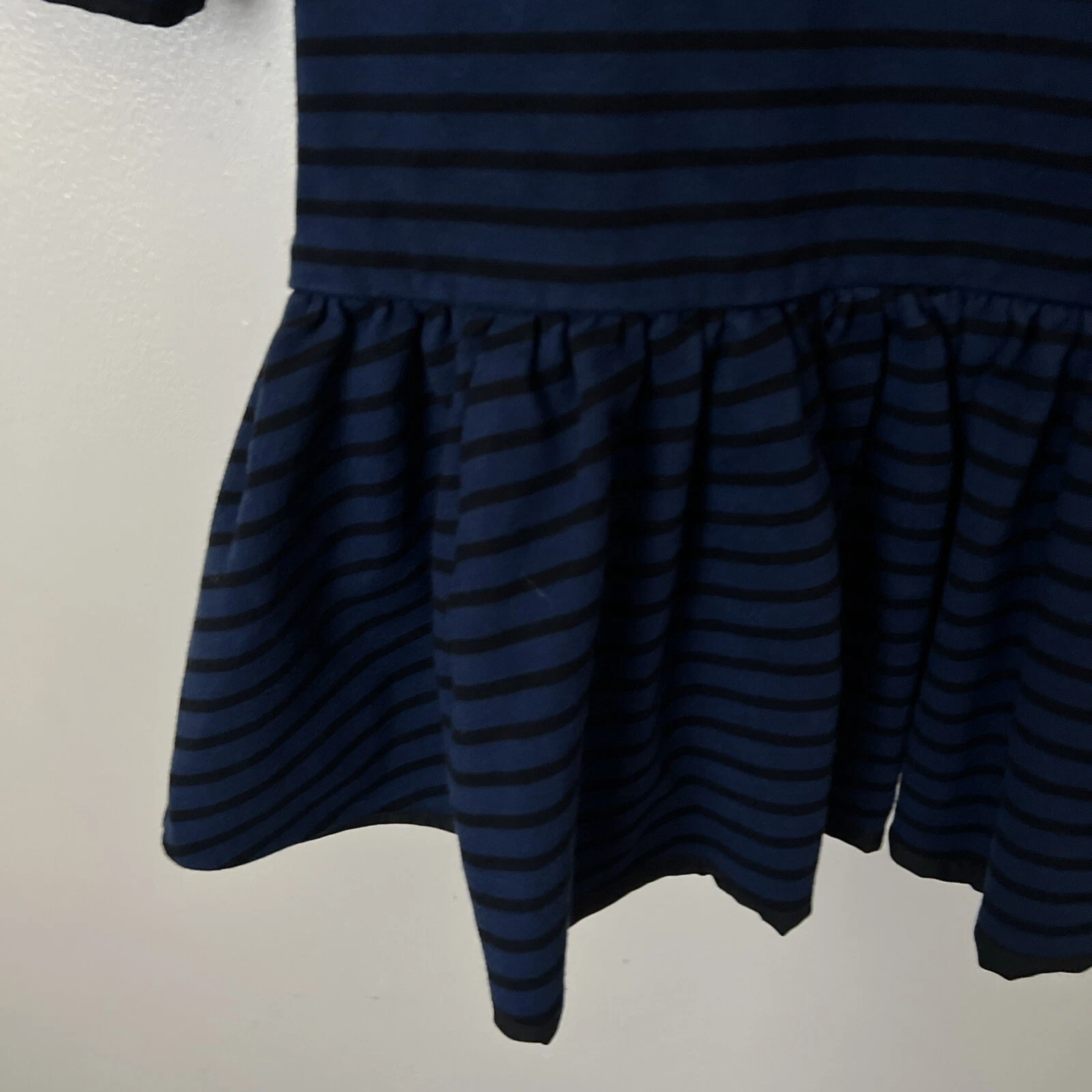 Abito Kate Spade taglia 2 donna blu nero a righe tubino orlo volant ponte peplo