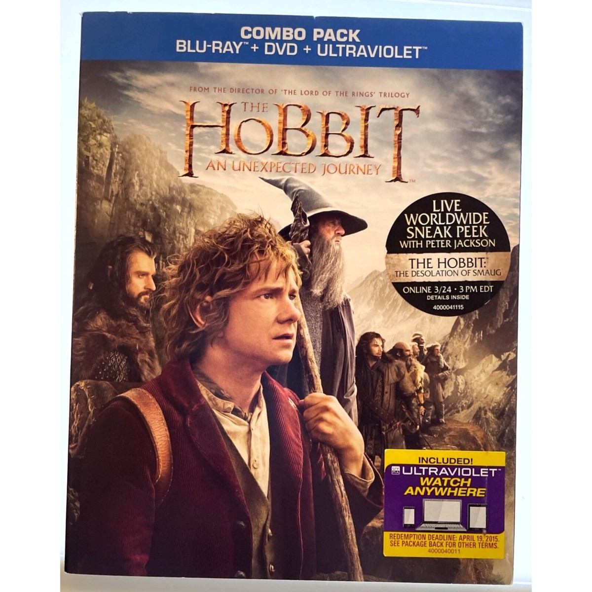 The Hobbit An Unexpected Journey Movie Blu-ray DVD UV Combo Pack