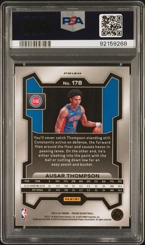 2023-24 Panini Prizm #178 Ausar Thompson Silver RC PSA 10 GEM MT Rookie Detroit - Picture 2 of 2