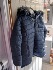 Women's Steve Madden Blue Overcoat, Faux Fur Trim Hood,  Pockets, Size 16, Bnwot