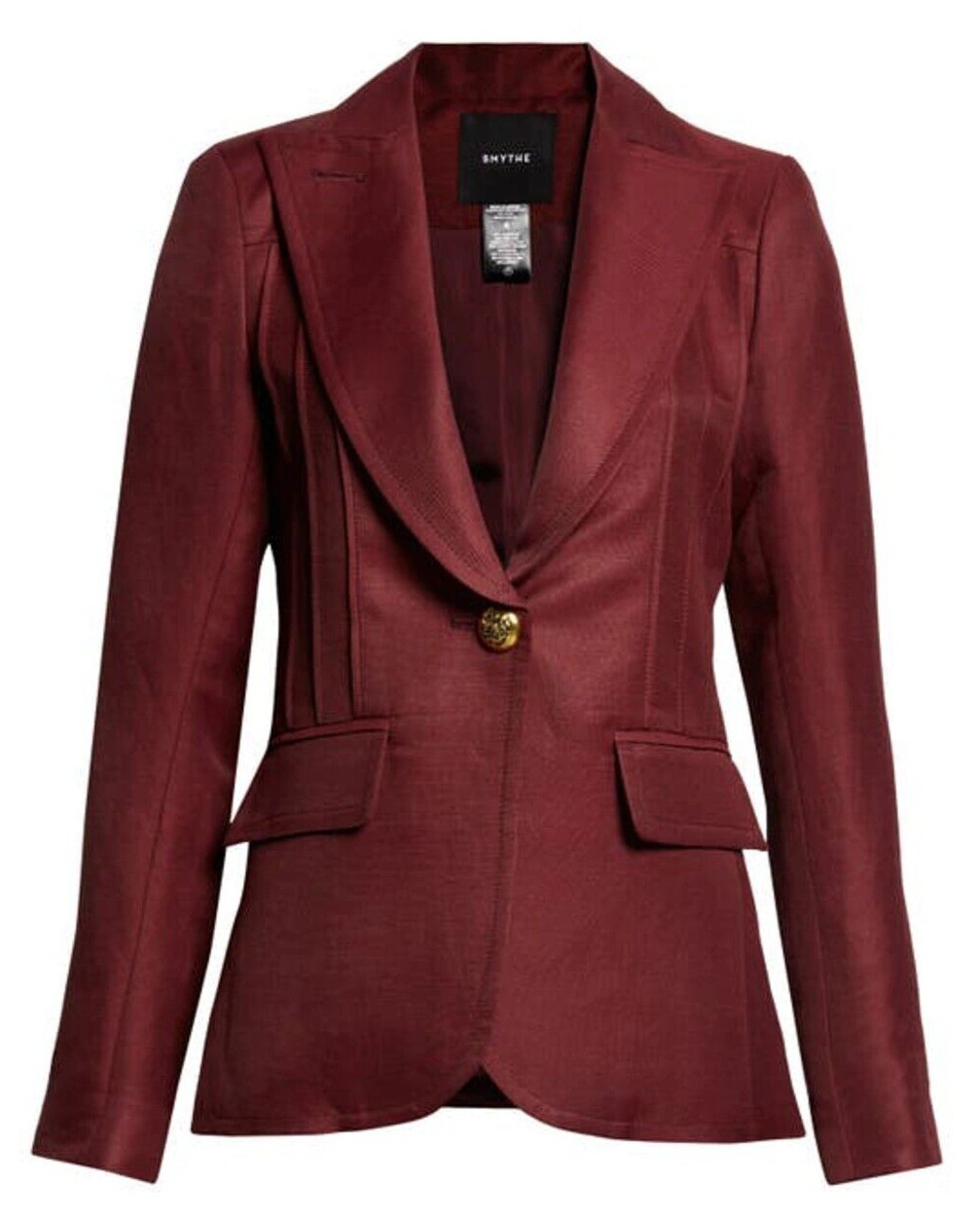 Smythe Women's Pintuck Linen Blend Blazer Jacket in Plum Size 6